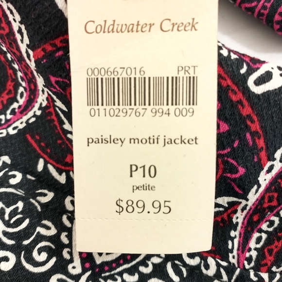 Coldwater Creek Open Front Paisley Motif 3/4 Ruched Sleeve Jacket NWT - Picture 9 of 9